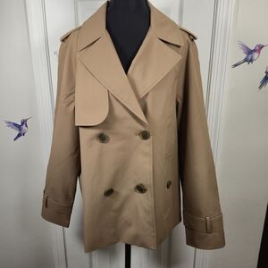 Lands' End Classic Cropped Tan Khaki Trench Coat Jacket Size M NWT